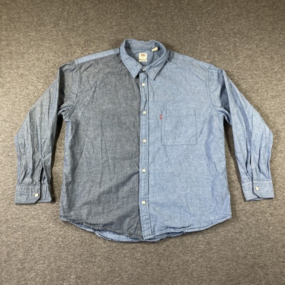 Levis Shirt Mens Medium Oversized Two Tone‎ Blue Button Up Long Sleeve